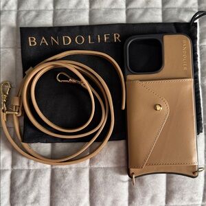 Bandolier - Donna - Tan/Gold Leather Crossbody Phone Case with Strap